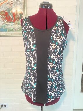 FILA Pickleball Black Athletic  Tank with Teal and Pink Animal Print